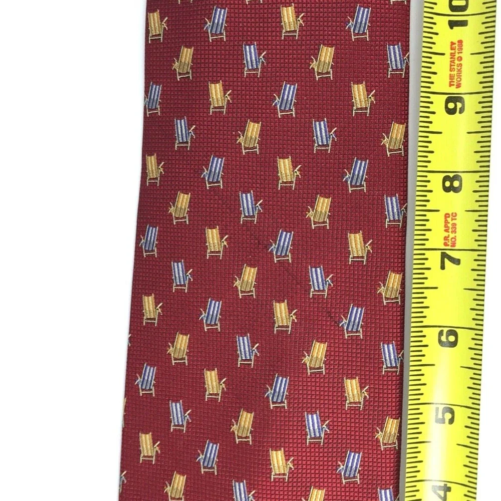 Tommy Bahama Men's Tie Silk Handmade Red Tropical Beach Chairs Aloha Necktie 57" - Picture 9 of 9